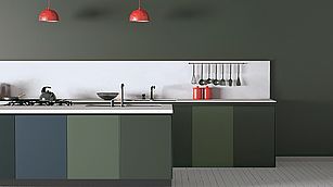 Küche mit farbigen Möbelfronten Moderne Küche mit durchgängigem Farbkonzept